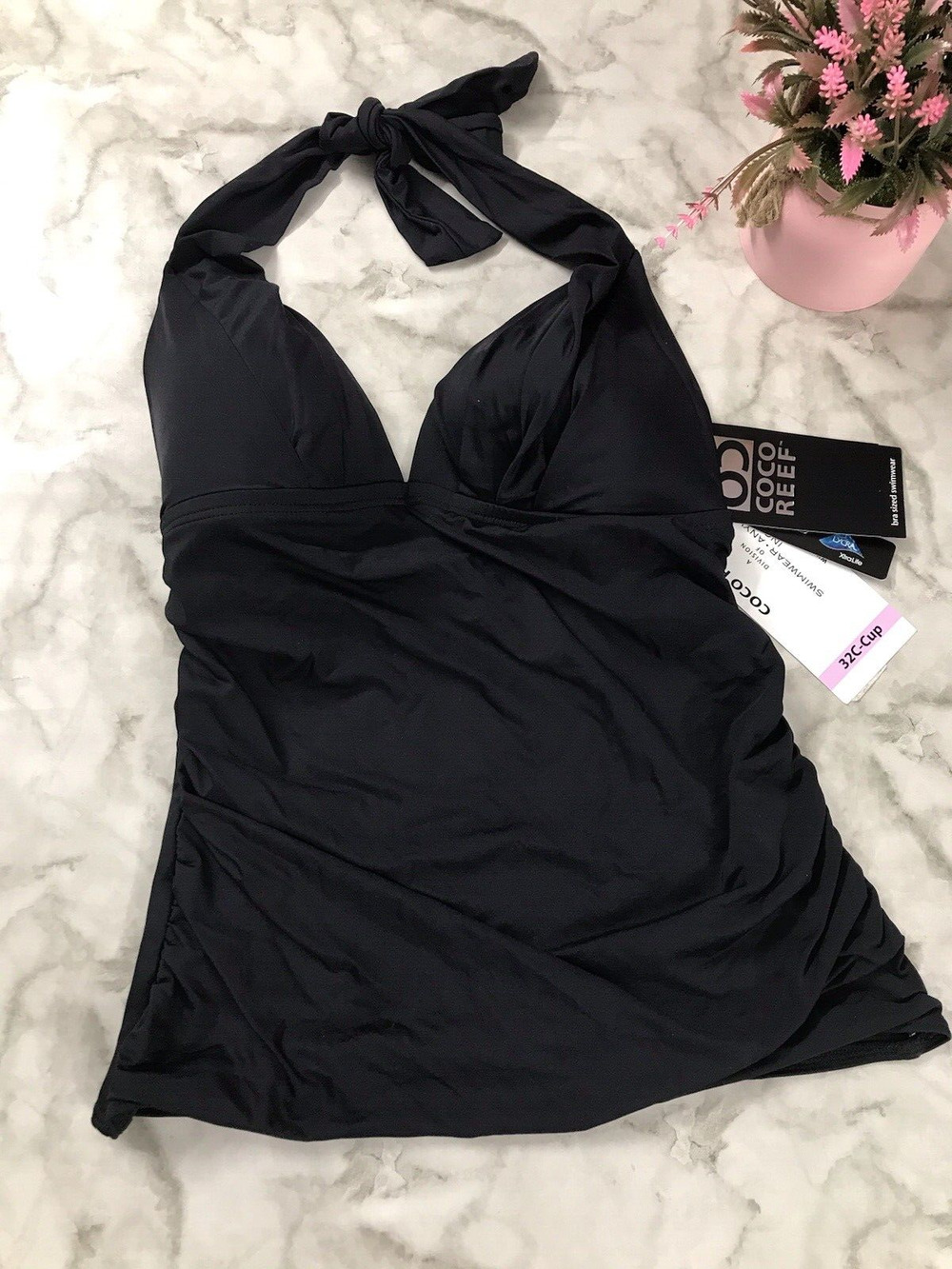 COCO Reef Cast Lycra Life Black Bra Halter Swim Tankini Lightly Top Size 32C